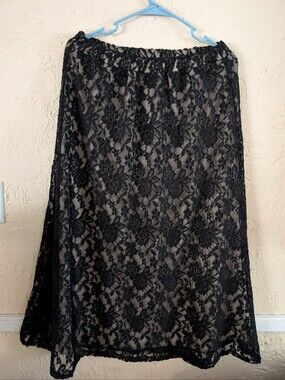 Espresso Black Lace A-Line Skirt with Nude Lining Size M